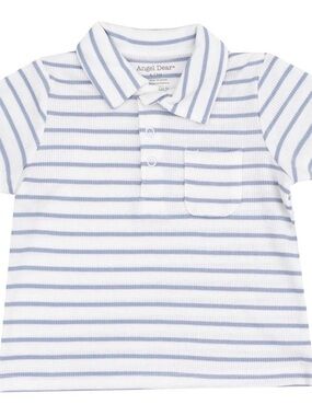 Angel Dear White and Light Blue Striped Polo Shirt, Blue and White, Size 3T